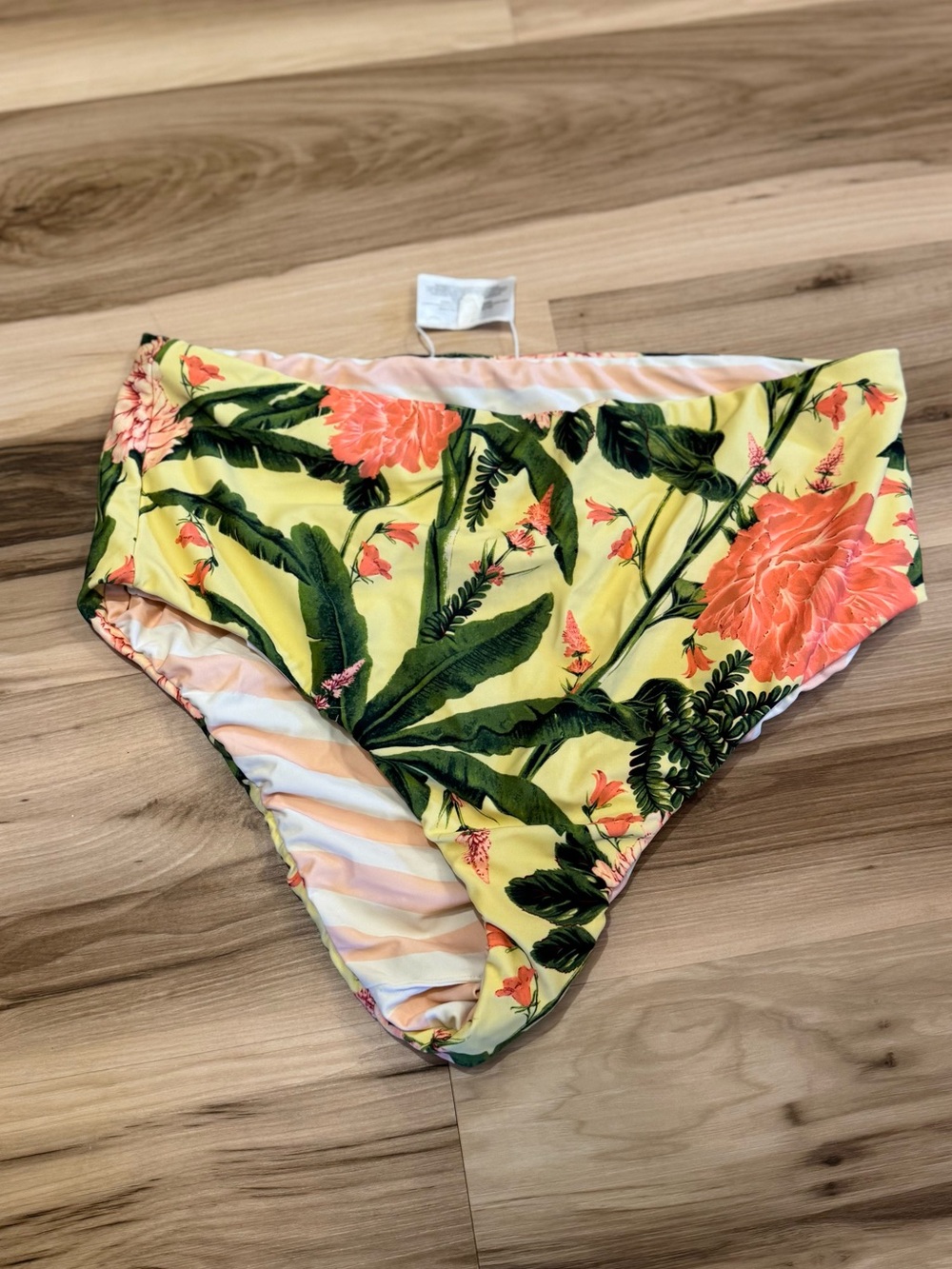 Women’s plus AguaBendita Reversible Floral Bikini Bottoms Coral Stripe 2X NWOT